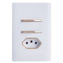 Conjunto Interruptor Duplo Simples + Tomada 10A 4x2 - Novara Branco Brilhante Gold
